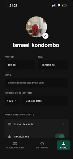 Profil utilisateur dans Ndeli